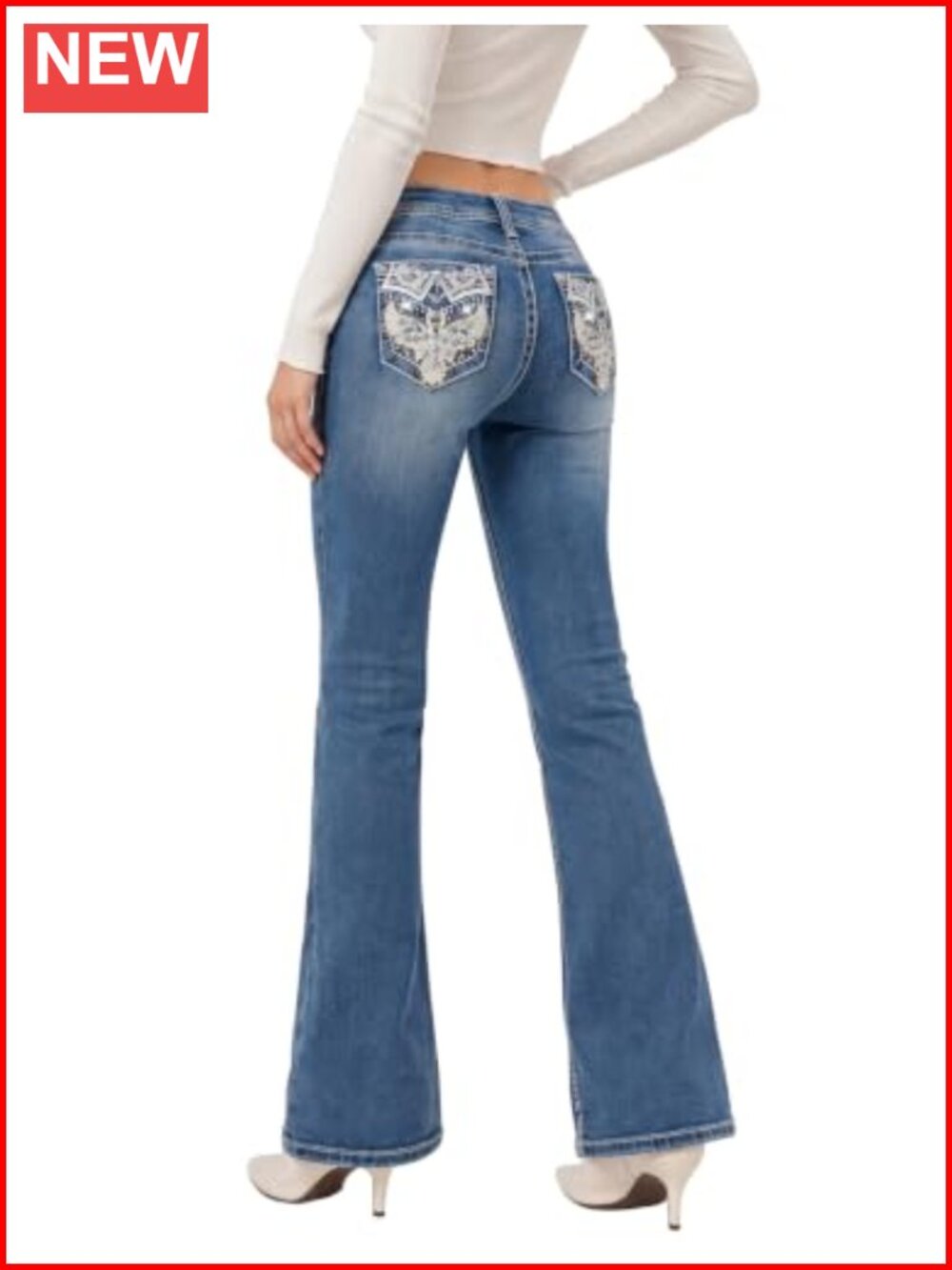 Womens Low Rise Flare Bootcut Jeans Stretch Denim Pants with Pockets